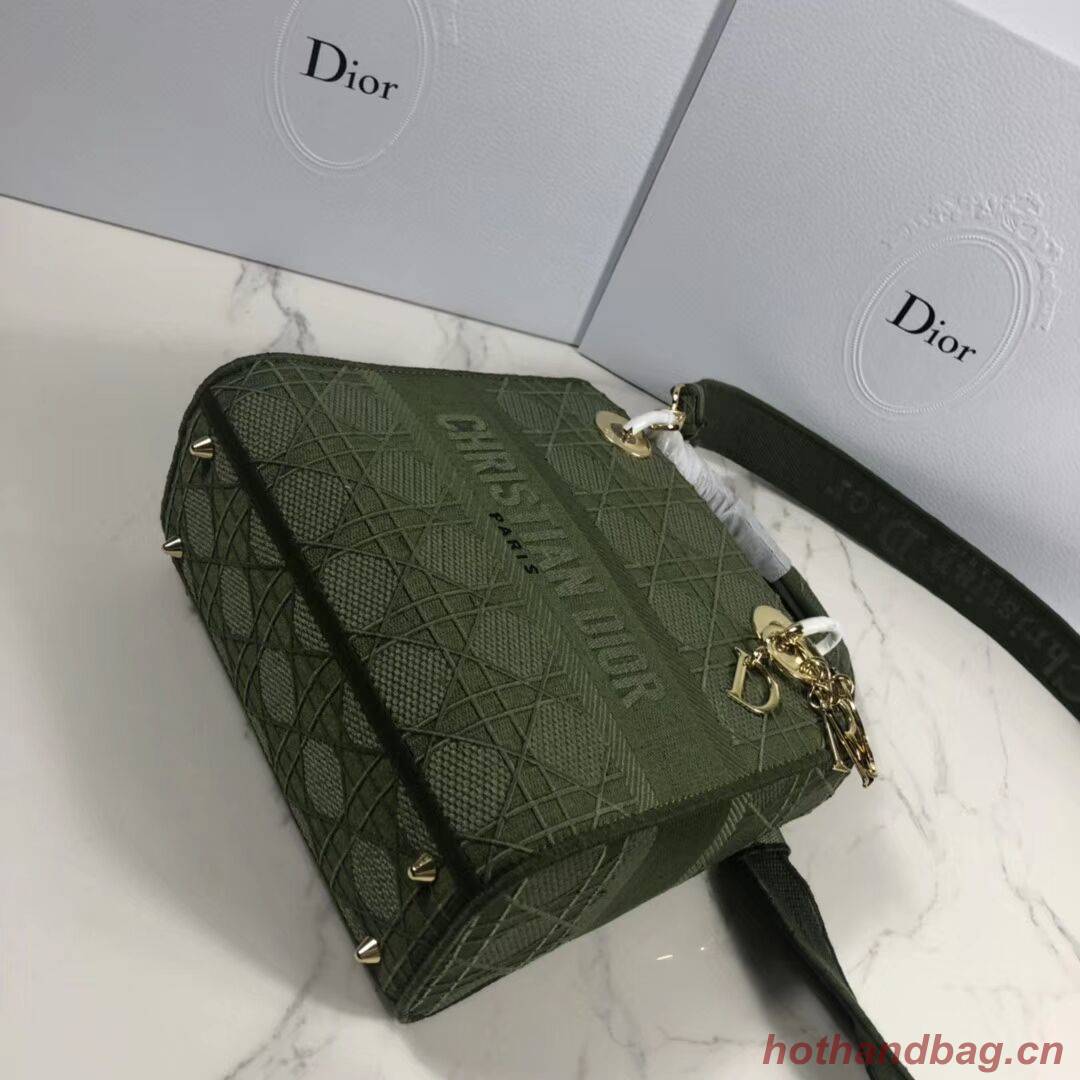 LADY DIOR TOTE BAG IN EMBROIDERED CANVAS C4532 Blackish green LADY DIOR TOTE BAG IN EMBROIDERED CANVAS C4532 Blackish green