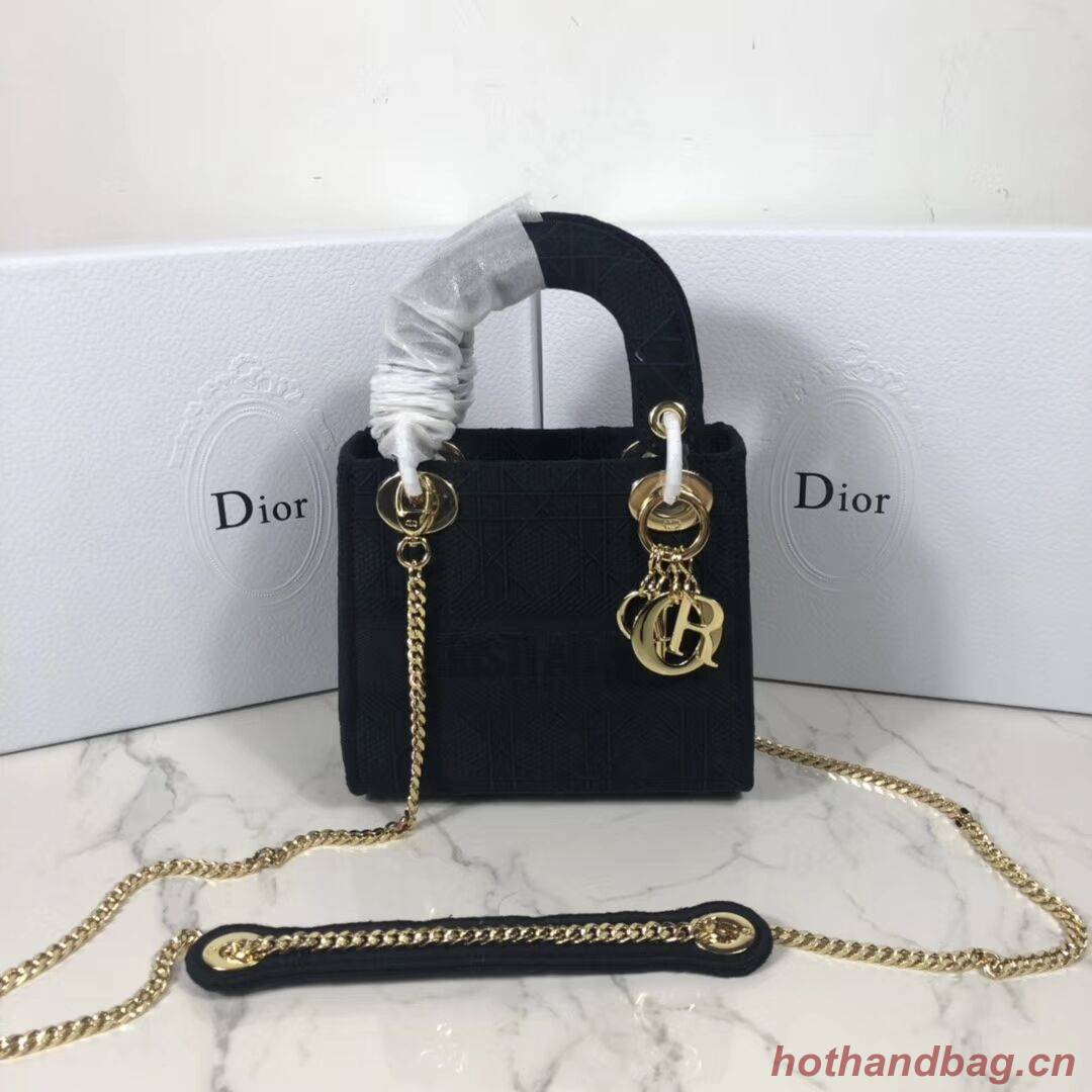 MINI LADY DIOR TOTE BAG IN EMBROIDERED CANVAS C4531 black