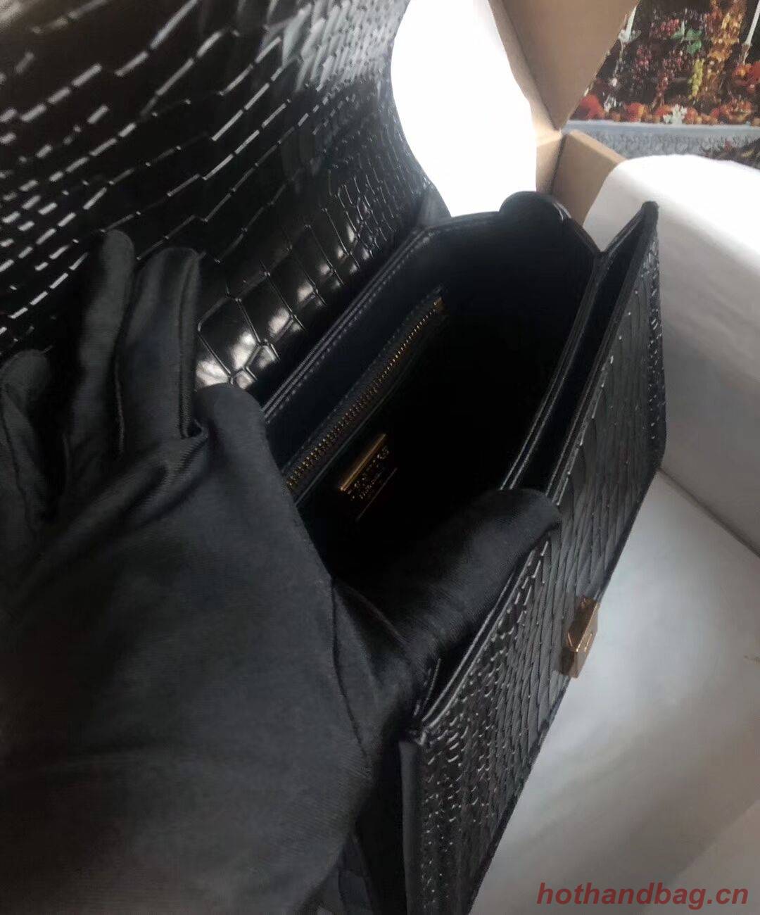 Dolce & Gabbana Origianl Crocodile Leather Bag 4916E Black Dolce & Gabbana Origianl Crocodile Leather Bag 4916E Black