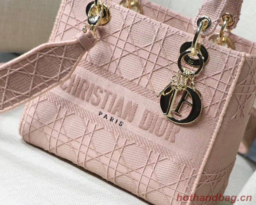 LADY DIOR TOTE BAG IN EMBROIDERED CANVAS C4532 pink Gold Hardware LADY DIOR TOTE BAG IN EMBROIDERED CANVAS C4532 pink Gold Hardware