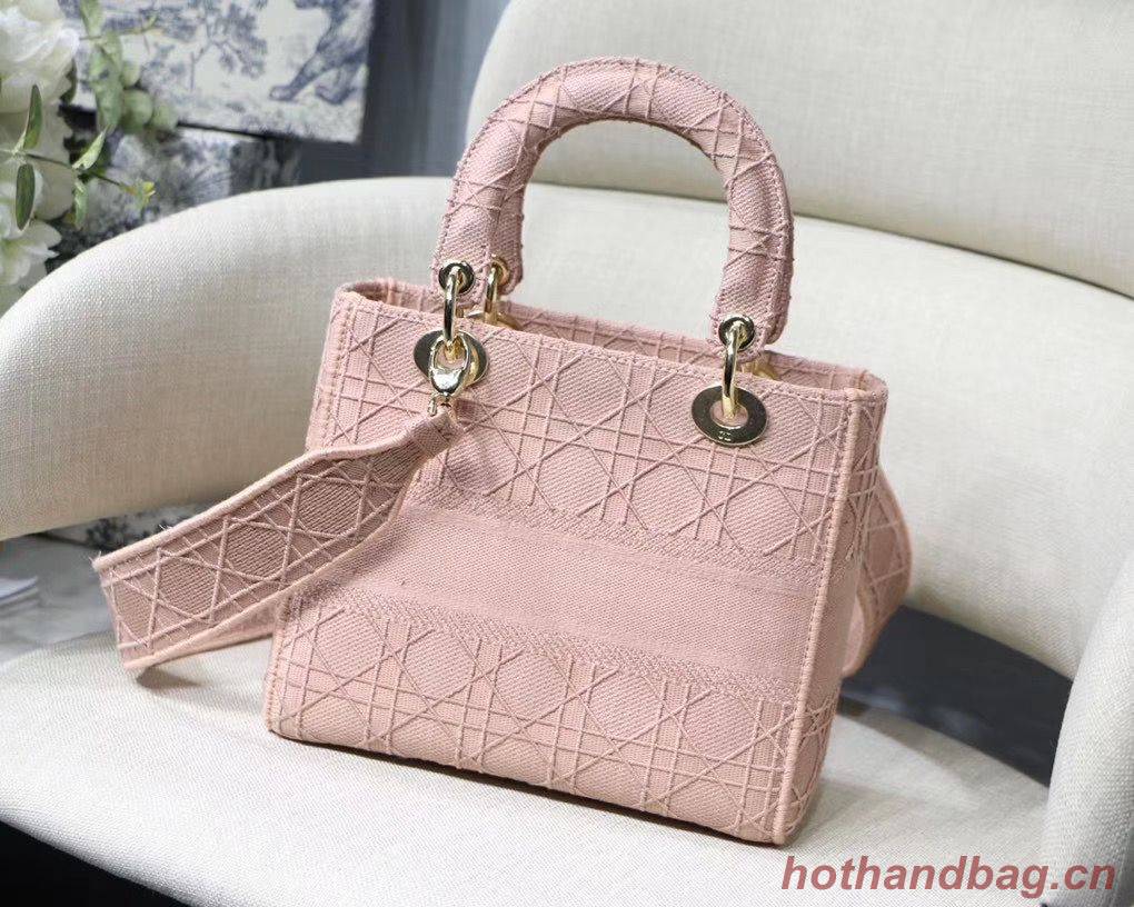 LADY DIOR TOTE BAG IN EMBROIDERED CANVAS C4532 pink Gold Hardware LADY DIOR TOTE BAG IN EMBROIDERED CANVAS C4532 pink Gold Hardware