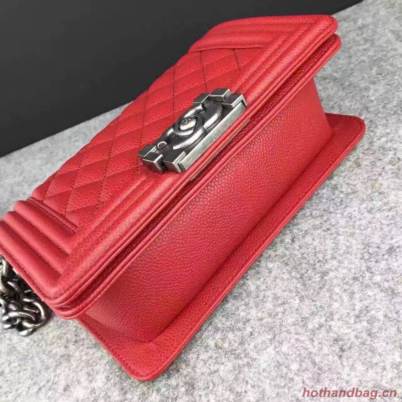 Chanel Le Boy Flap Shoulder Bag Original Cavier Leather A67085 Red Silver Buckle Chanel Le Boy Flap Shoulder Bag Original Cavier Leather A67085 Red Silver Buckle