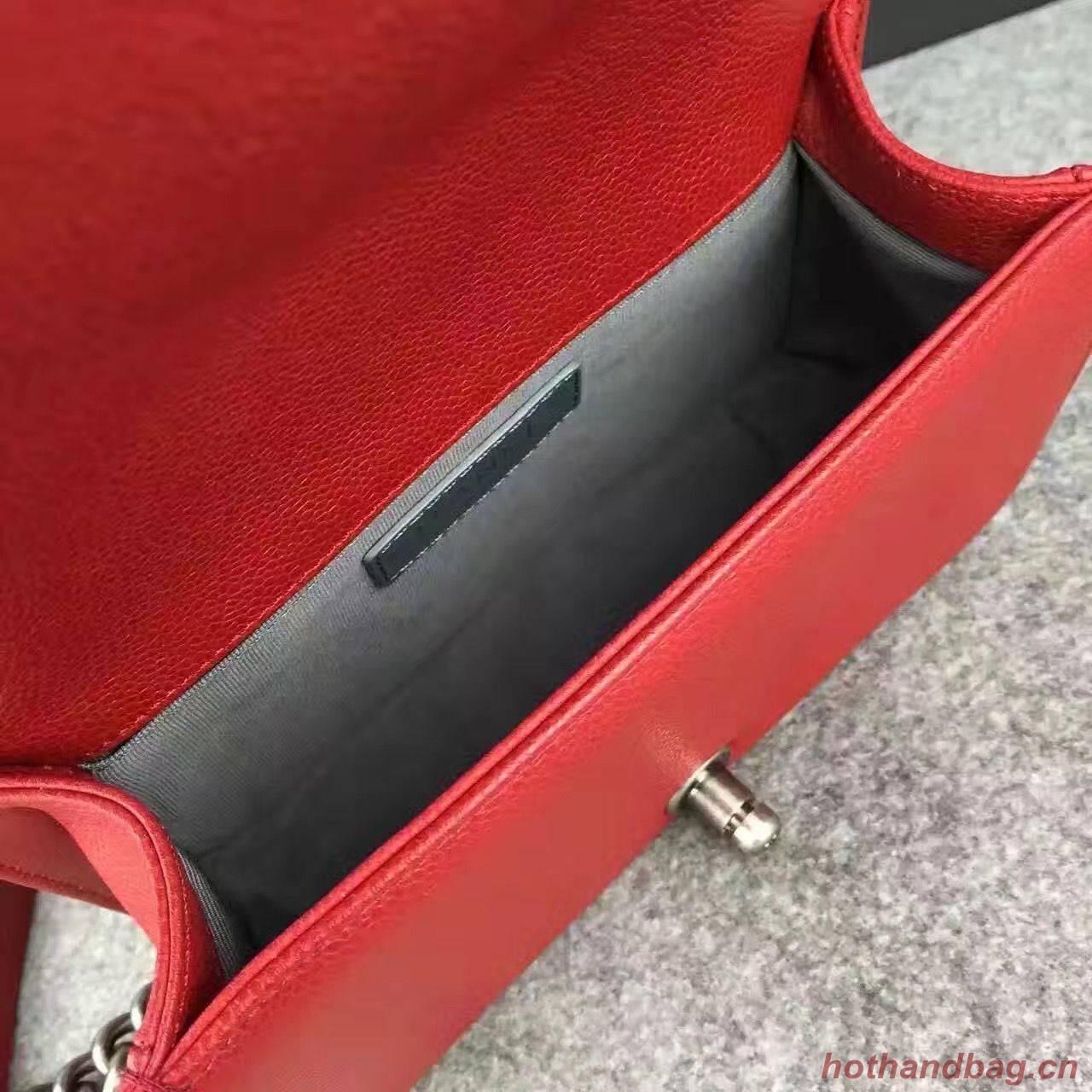 Chanel Le Boy Flap Shoulder Bag Original Cavier Leather A67085 Red Silver Buckle Chanel Le Boy Flap Shoulder Bag Original Cavier Leather A67085 Red Silver Buckle