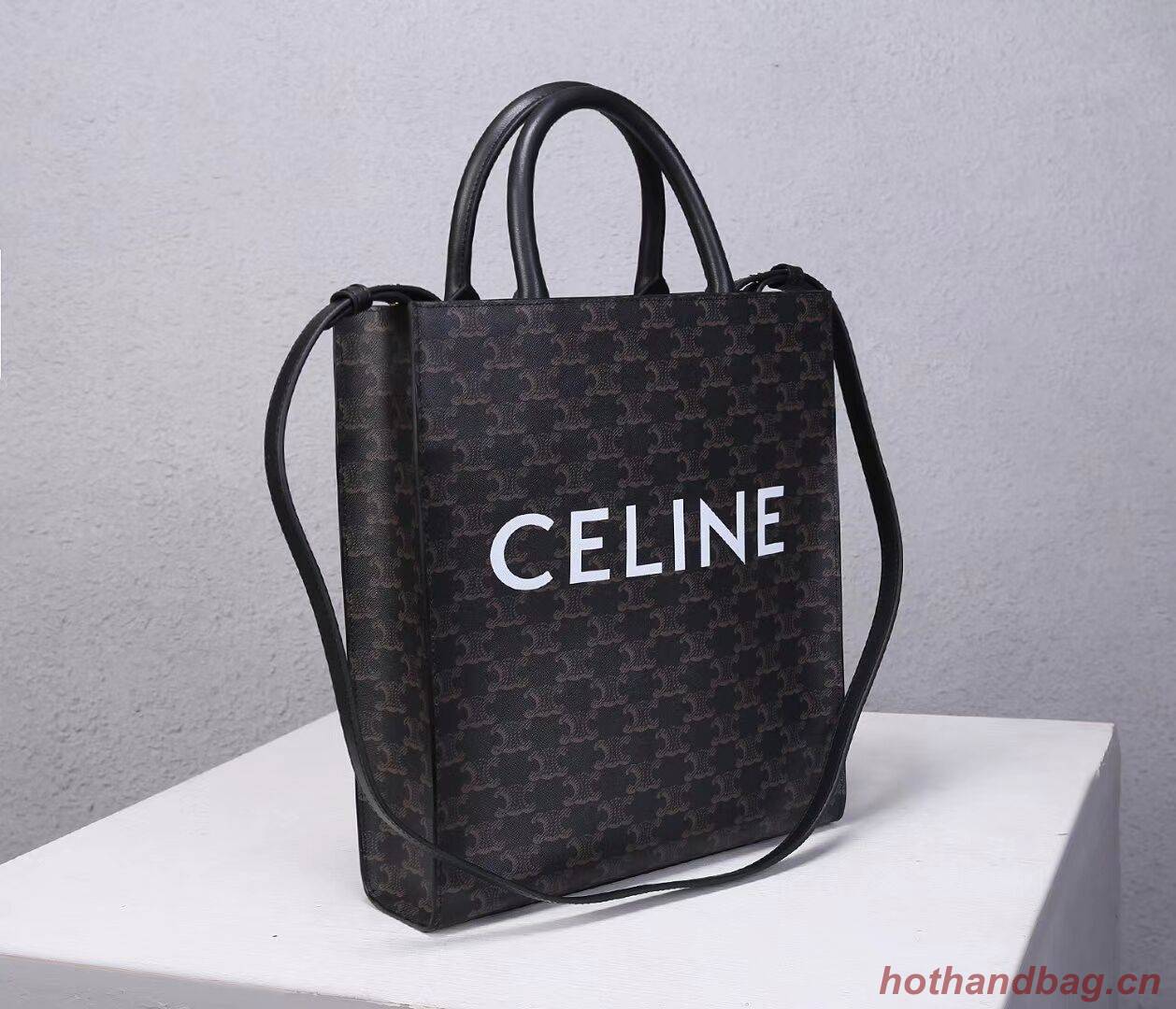 Celine TEEN TRIOMPHE BAG IN TRIOMPHE CANVAS AND CALFSKIN CL91542 BLACK Celine TEEN TRIOMPHE BAG IN TRIOMPHE CANVAS AND CALFSKIN CL91542 BLACK