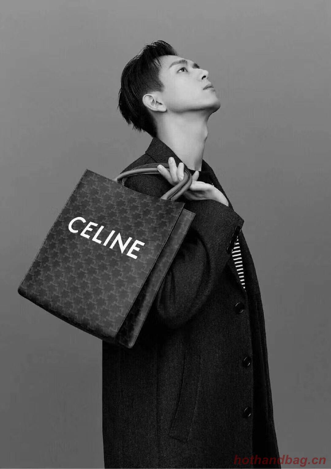 Celine TEEN TRIOMPHE BAG IN TRIOMPHE CANVAS AND CALFSKIN CL91542 BLACK Celine TEEN TRIOMPHE BAG IN TRIOMPHE CANVAS AND CALFSKIN CL91542 BLACK