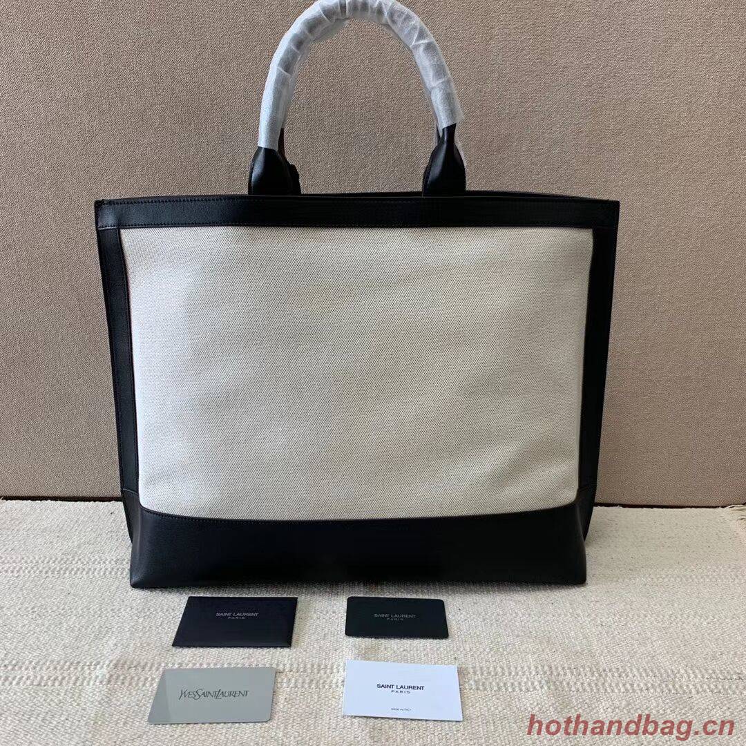 Yves Saint Laurent SHOPPING TAG IN CANVAS AND LEATHER Y615719 black&white Yves Saint Laurent SHOPPING TAG IN CANVAS AND LEATHER Y615719 black&white