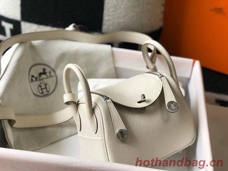Hermes mini Lindy Original Togo Leather Bag LD19 White&Silver-Tone Metal Hermes mini Lindy Original Togo Leather Bag LD19 White&Silver-Tone Metal
