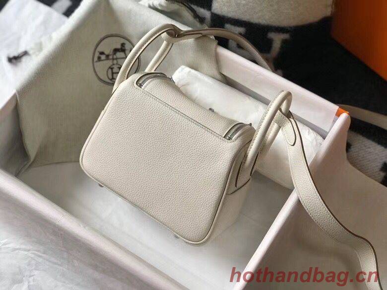Hermes mini Lindy Original Togo Leather Bag LD19 White&Silver-Tone Metal Hermes mini Lindy Original Togo Leather Bag LD19 White&Silver-Tone Metal