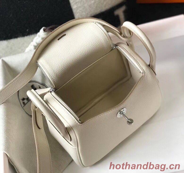Hermes mini Lindy Original Togo Leather Bag LD19 White&Silver-Tone Metal Hermes mini Lindy Original Togo Leather Bag LD19 White&Silver-Tone Metal