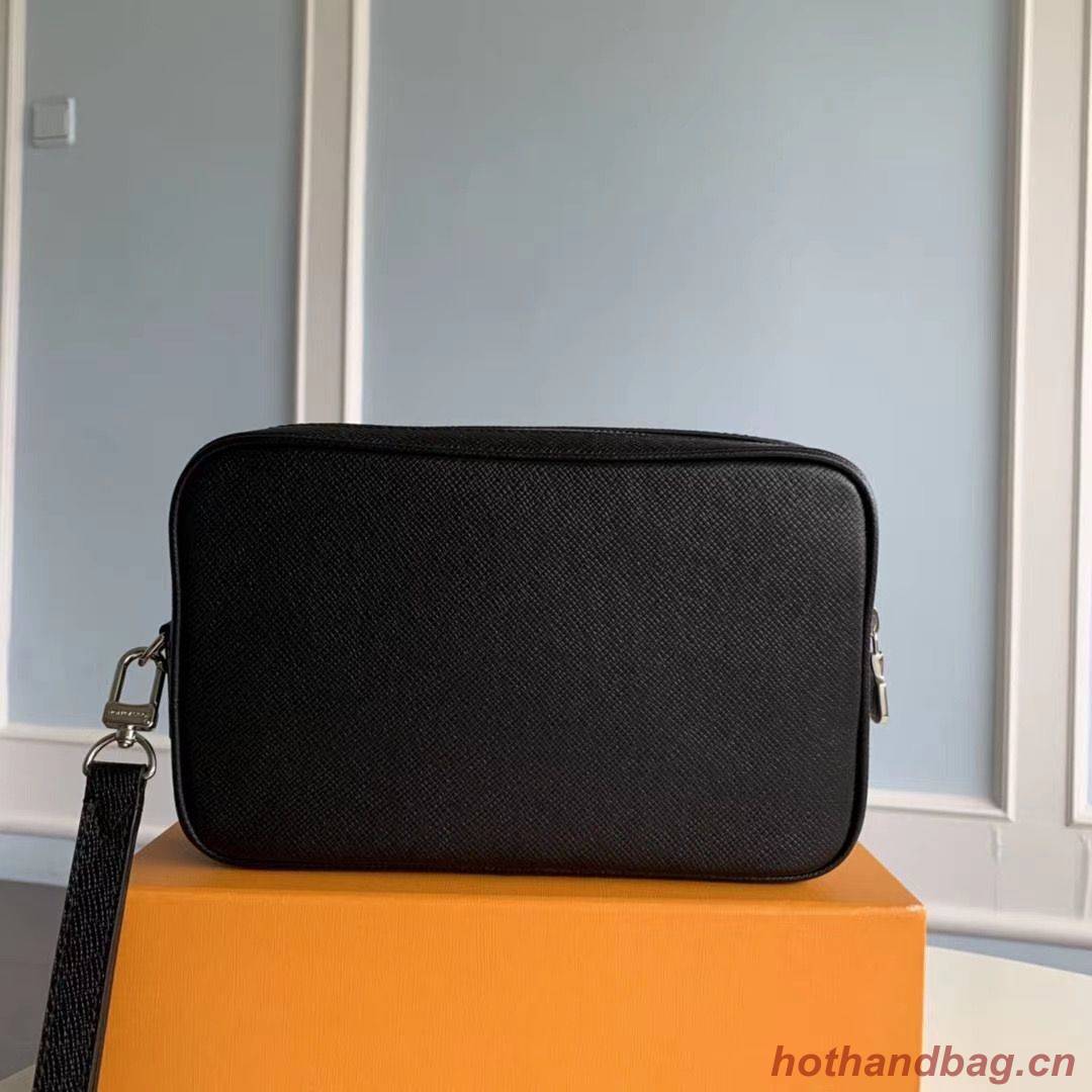 Louis Vuitton Original Taiga Leather Pochette Kasai Handle Bag M30441 Black Louis Vuitton Original Taiga Leather Pochette Kasai Handle Bag M30441 Black