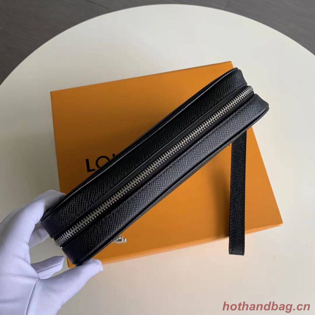 Louis Vuitton Original Taiga Leather Pochette Kasai Handle Bag M30441 Black Louis Vuitton Original Taiga Leather Pochette Kasai Handle Bag M30441 Black