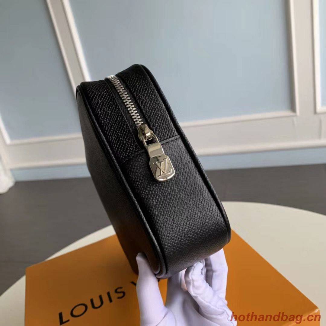 Louis Vuitton Original Taiga Leather Pochette Kasai Handle Bag M30441 Black Louis Vuitton Original Taiga Leather Pochette Kasai Handle Bag M30441 Black