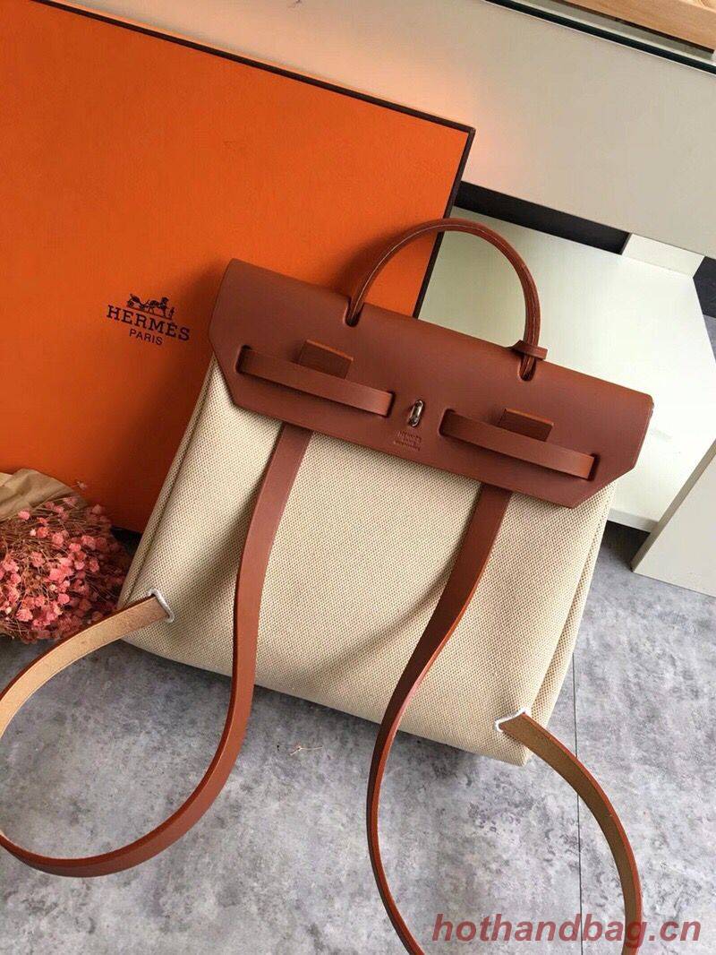 Hermes Herbag 31CM Original Canvas Leather & Calfskin 45987 brown&white Hermes Herbag 31CM Original Canvas Leather & Calfskin 45987 brown&white