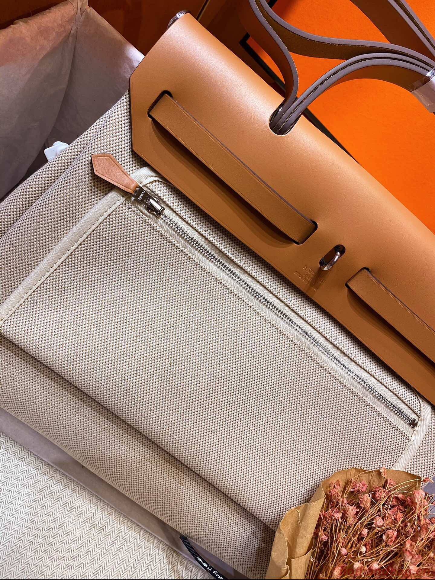 Hermes Herbag 31CM Original Canvas Leather & Calfskin 45988 brown&white Hermes Herbag 31CM Original Canvas Leather & Calfskin 45988 brown&white