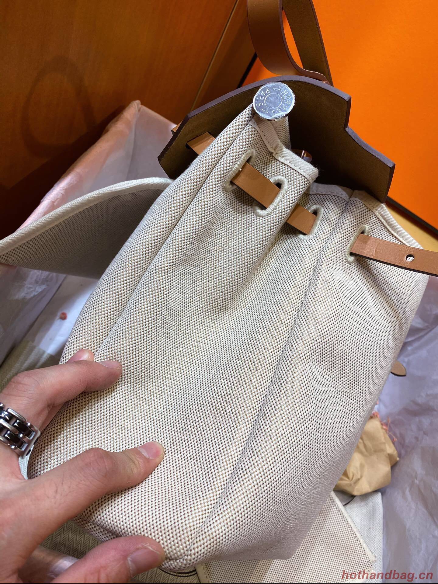 Hermes Herbag 31CM Original Canvas Leather & Calfskin 45988 brown&white Hermes Herbag 31CM Original Canvas Leather & Calfskin 45988 brown&white