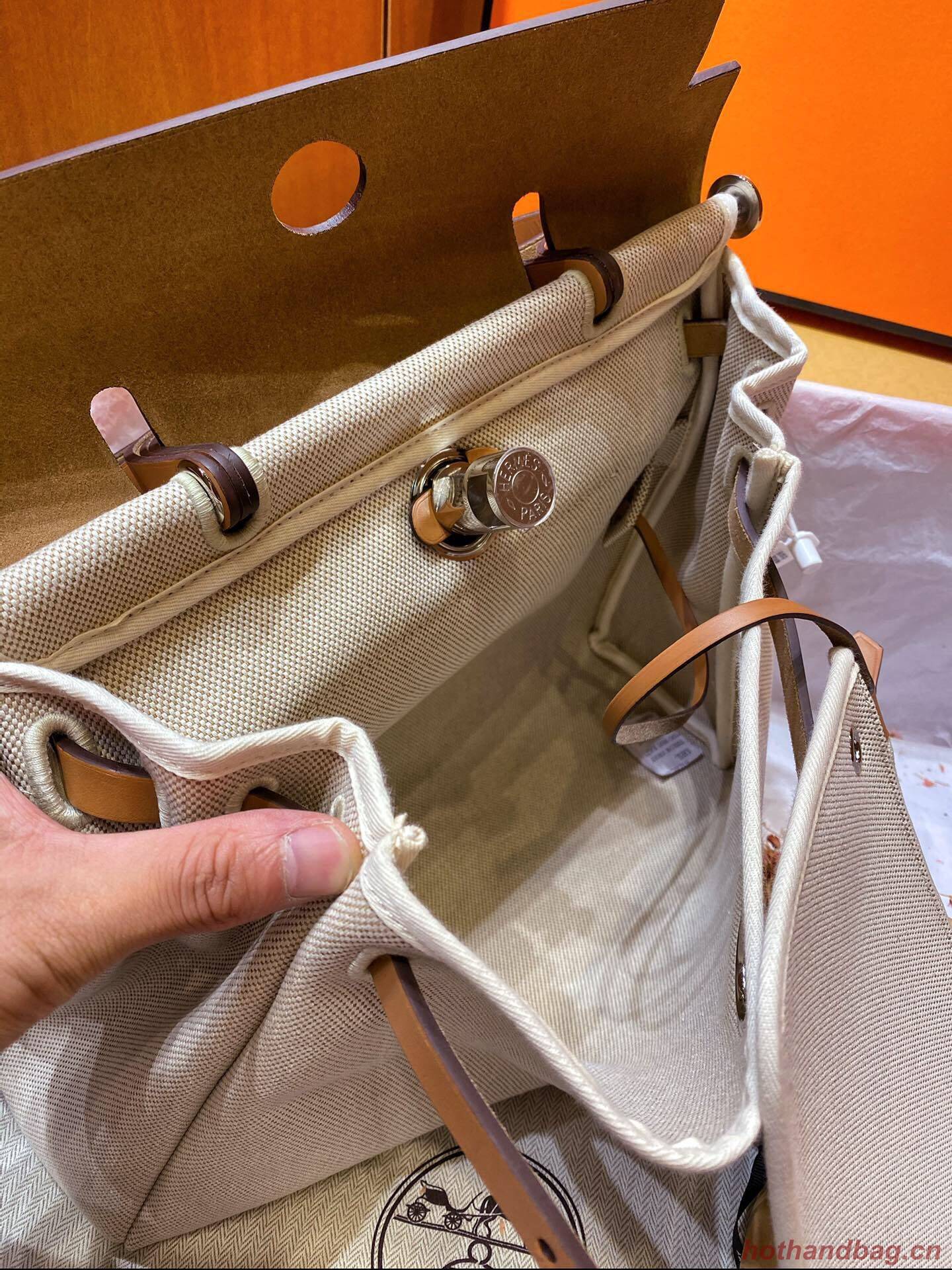 Hermes Herbag 31CM Original Canvas Leather & Calfskin 45988 brown&white Hermes Herbag 31CM Original Canvas Leather & Calfskin 45988 brown&white