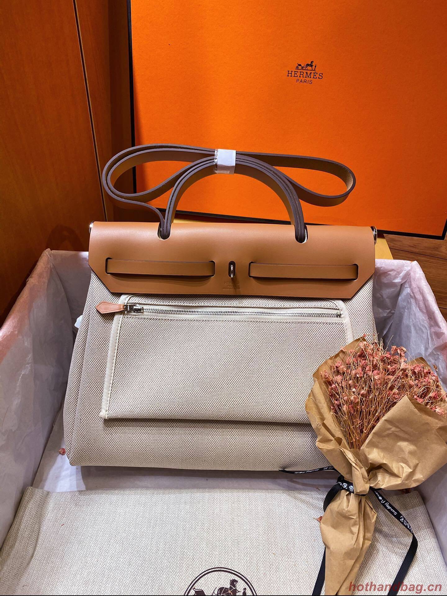 Hermes Herbag 31CM Original Canvas Leather & Calfskin 45988 brown&white Hermes Herbag 31CM Original Canvas Leather & Calfskin 45988 brown&white