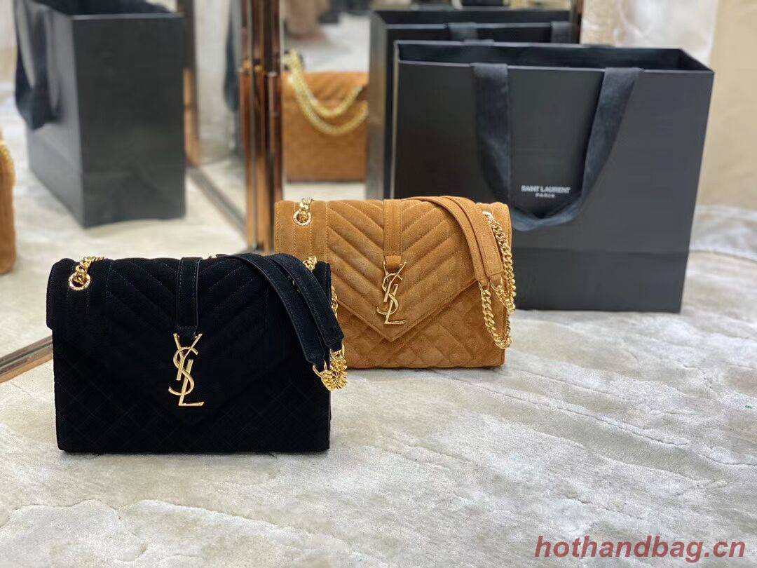 YSL ENVELOPPE MEDIUM BAG IN MIX MATELASSE GRAIN DE POUDRE EMBOSSED IN SUEDE Y487206 brown YSL ENVELOPPE MEDIUM BAG IN MIX MATELASSE GRAIN DE POUDRE EMBOSSED IN SUEDE Y487206 brown