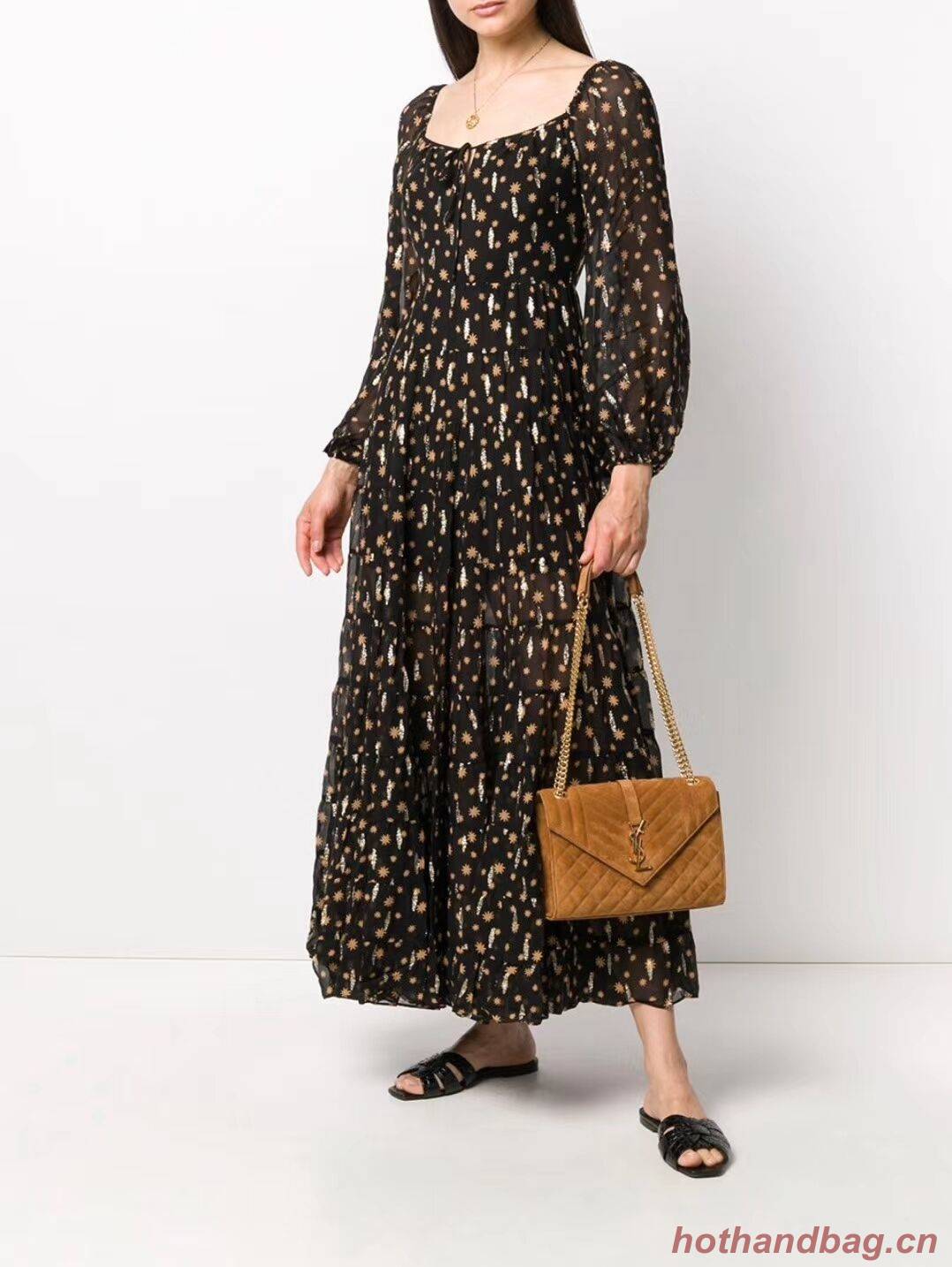 YSL ENVELOPPE MEDIUM BAG IN MIX MATELASSE GRAIN DE POUDRE EMBOSSED IN SUEDE Y487206 brown YSL ENVELOPPE MEDIUM BAG IN MIX MATELASSE GRAIN DE POUDRE EMBOSSED IN SUEDE Y487206 brown