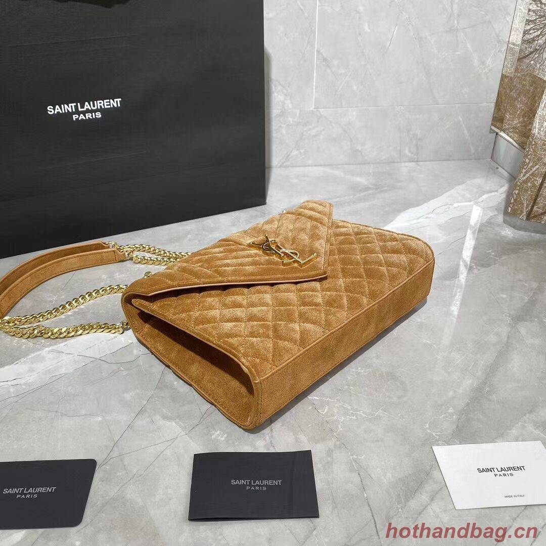YSL ENVELOPPE MEDIUM BAG IN MIX MATELASSE GRAIN DE POUDRE EMBOSSED IN SUEDE Y487206 brown YSL ENVELOPPE MEDIUM BAG IN MIX MATELASSE GRAIN DE POUDRE EMBOSSED IN SUEDE Y487206 brown