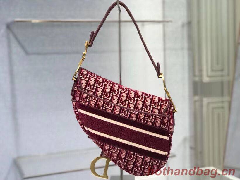 SADDLE BAG Dior Oblique Embroidered Velvet C0044 Burgundy SADDLE BAG Dior Oblique Embroidered Velvet C0044 Burgundy
