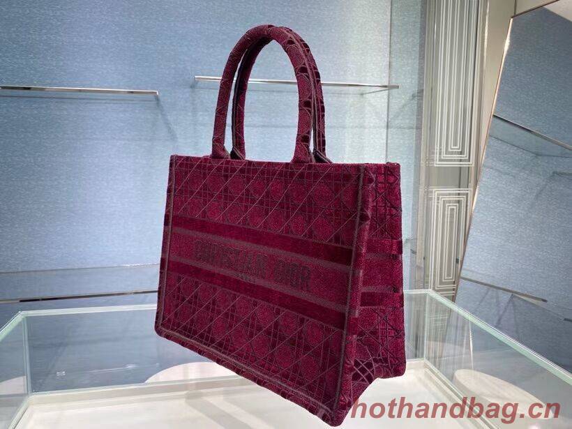 SMALL DIOR BOOK TOTE Burgundy Cannage Embroidered Velvet M1287Z SMALL DIOR BOOK TOTE Burgundy Cannage Embroidered Velvet M1287Z