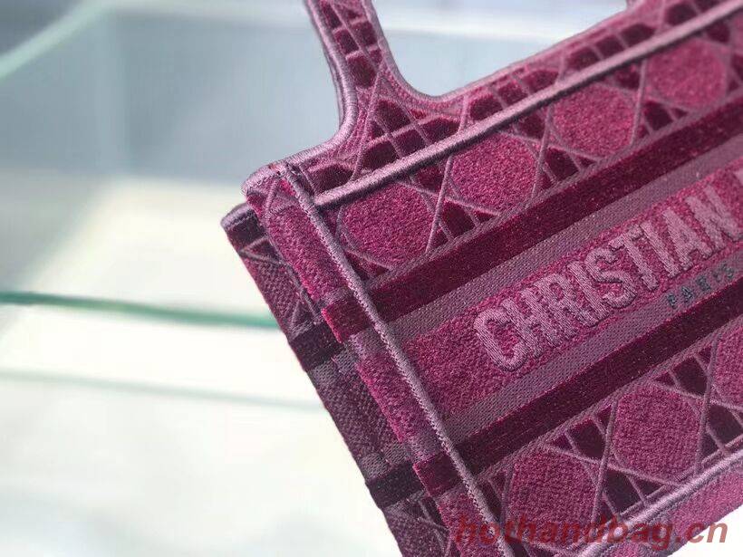 MINI DIOR BOOK TOTE Burgundy Cannage Embroidered Velvet S5475Z MINI DIOR BOOK TOTE Burgundy Cannage Embroidered Velvet S5475Z