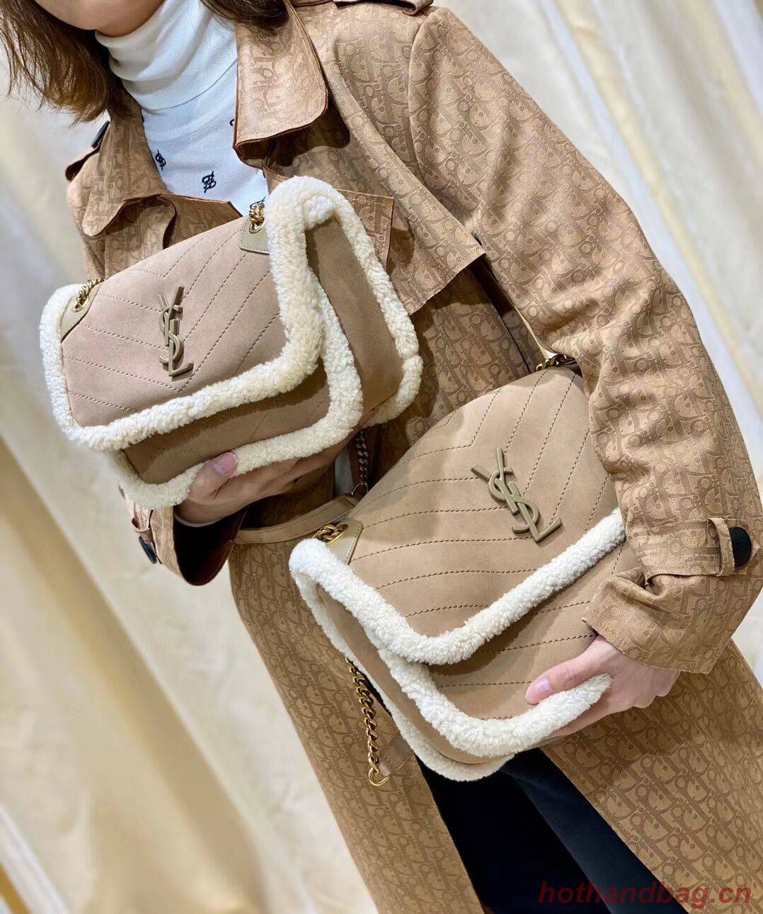 Yves Saint Laurent IN Cashmere AND SMOOTH LEATHER Y533037 brown Yves Saint Laurent IN Cashmere AND SMOOTH LEATHER Y533037 brown