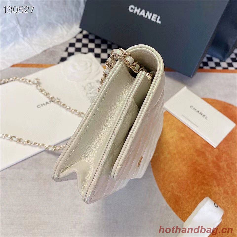 Chanel WOC Original Sheepskin Leather Flap cross-body bag V33814 Pearlescent white Silver chain Chanel WOC Original Sheepskin Leather Flap cross-body bag V33814 Pearlescent white Silver chain
