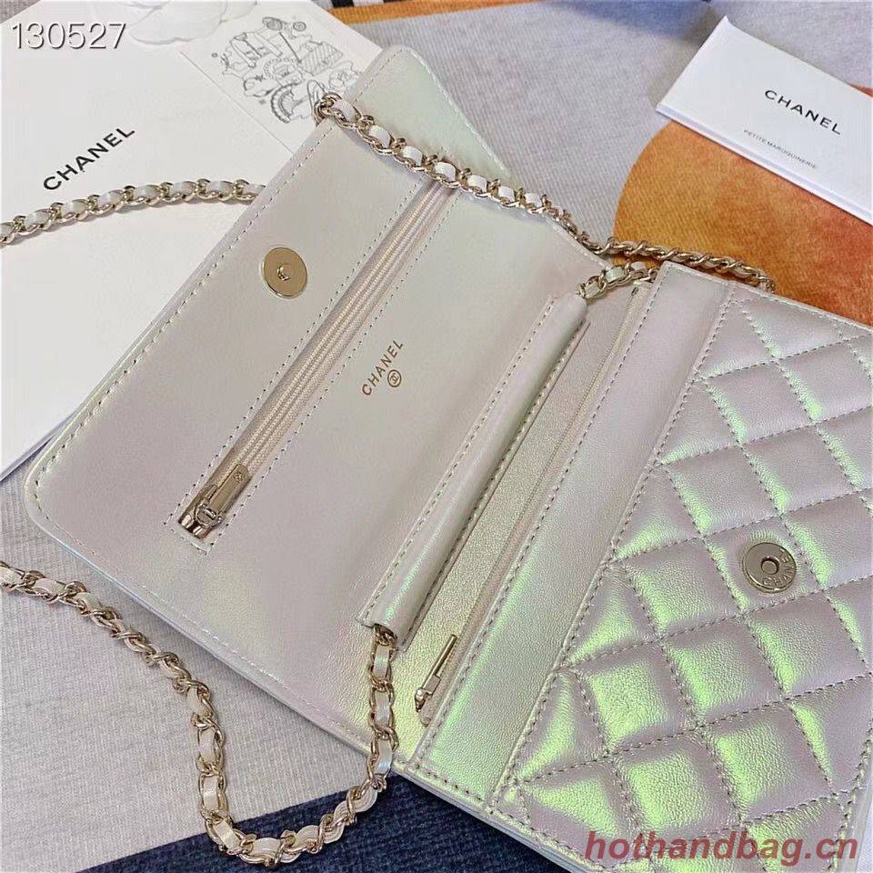 Chanel WOC Original Sheepskin Leather Flap cross-body bag V33814 Pearlescent white Silver chain Chanel WOC Original Sheepskin Leather Flap cross-body bag V33814 Pearlescent white Silver chain