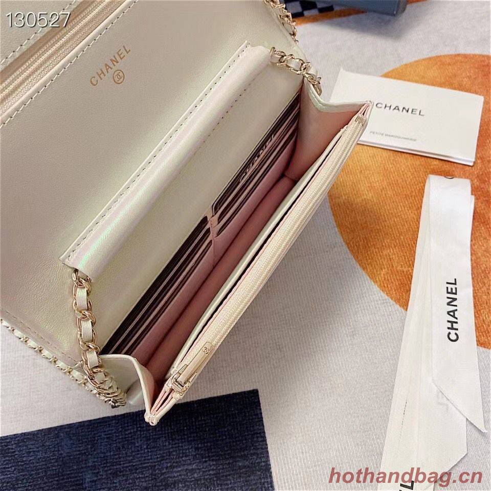 Chanel WOC Original Sheepskin Leather Flap cross-body bag V33814 Pearlescent white Silver chain Chanel WOC Original Sheepskin Leather Flap cross-body bag V33814 Pearlescent white Silver chain