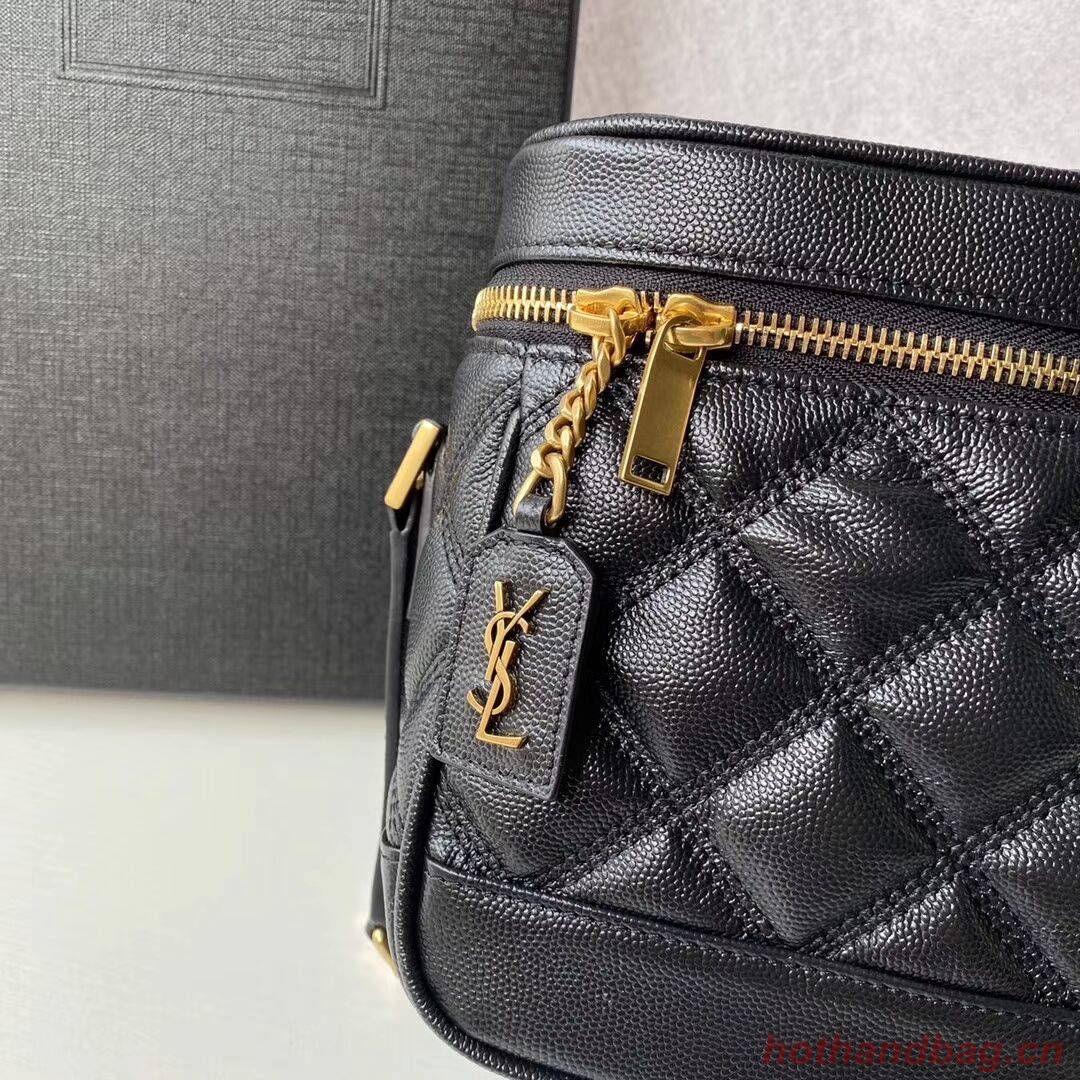 SAINT LAURENT 80S VANITY BAG IN CARRE-QUILTED GRAIN DE POUDRE EMBOSSED LEATHER 649779 black SAINT LAURENT 80S VANITY BAG IN CARRE-QUILTED GRAIN DE POUDRE EMBOSSED LEATHER 649779 black