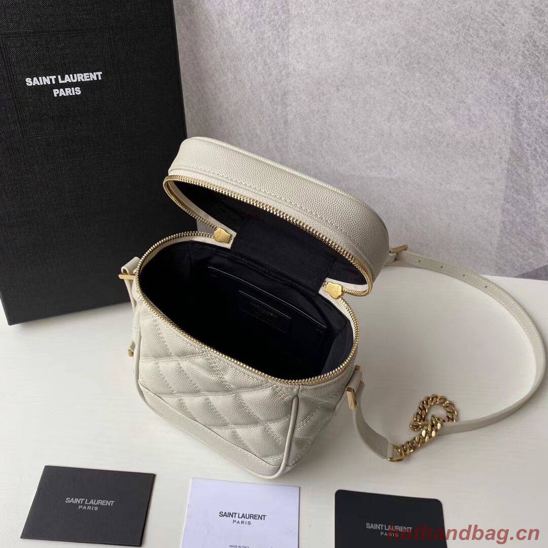 SAINT LAURENT 80S VANITY BAG IN CARRE-QUILTED GRAIN DE POUDRE EMBOSSED LEATHER 649779 white SAINT LAURENT 80S VANITY BAG IN CARRE-QUILTED GRAIN DE POUDRE EMBOSSED LEATHER 649779 white