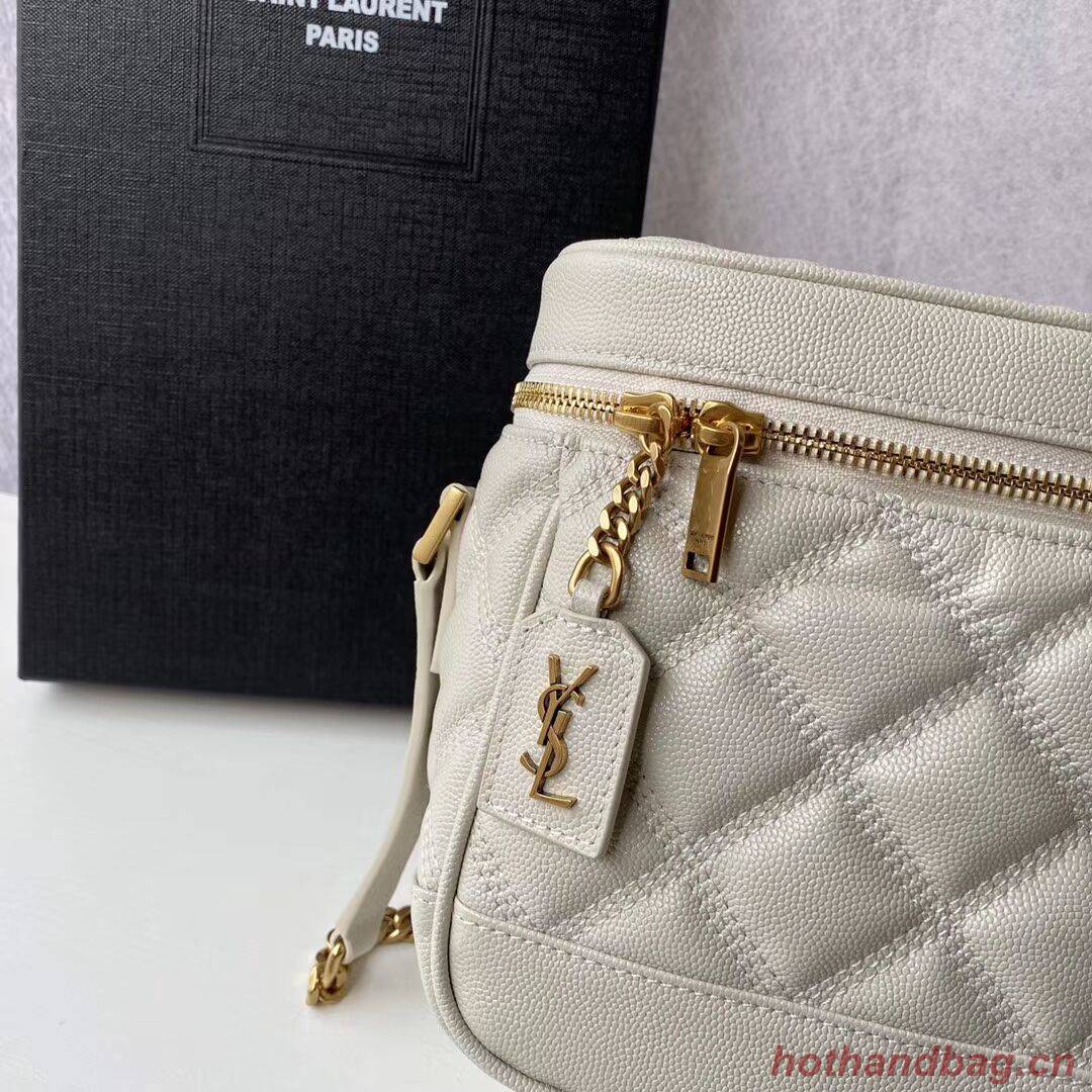 SAINT LAURENT 80S VANITY BAG IN CARRE-QUILTED GRAIN DE POUDRE EMBOSSED LEATHER 649779 white SAINT LAURENT 80S VANITY BAG IN CARRE-QUILTED GRAIN DE POUDRE EMBOSSED LEATHER 649779 white