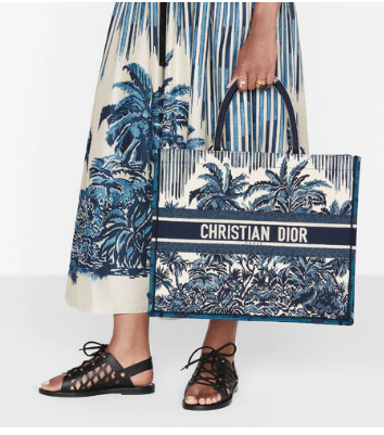 DIOR BOOK TOTE Blue Dior Palms Embroidery M1286 DIOR BOOK TOTE Blue Dior Palms Embroidery M1286