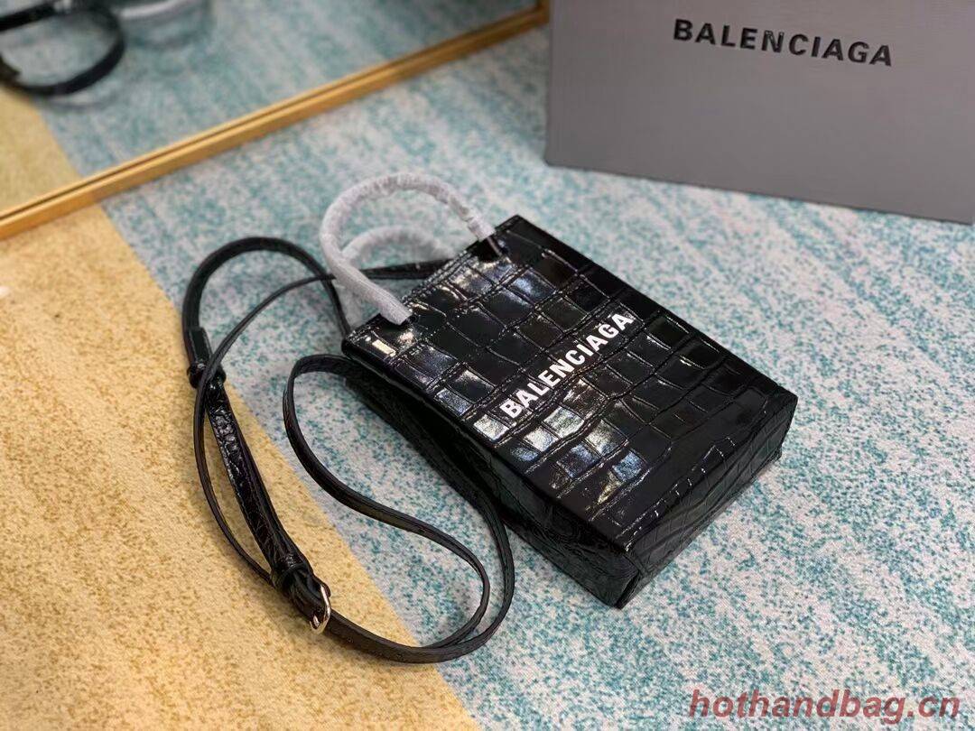 Balenciaga Original shiny crocodile embossed leather Mini Shopper Bag B152865 black Balenciaga Original shiny crocodile embossed leather Mini Shopper Bag B152865 black