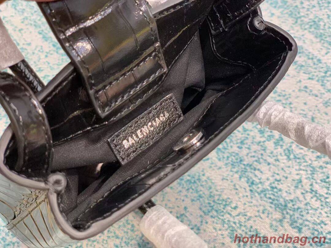 Balenciaga Original shiny crocodile embossed leather Mini Shopper Bag B152865 black Balenciaga Original shiny crocodile embossed leather Mini Shopper Bag B152865 black