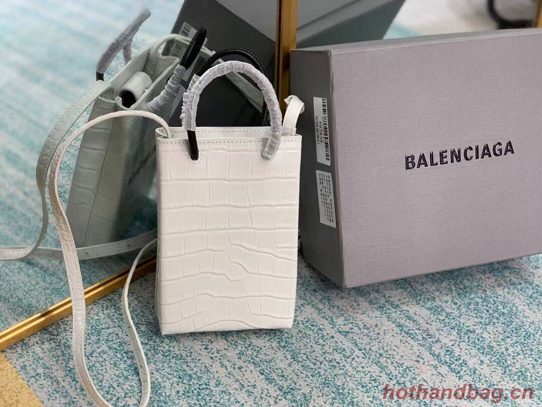 Balenciaga Original shiny crocodile embossed leather Mini Shopper Bag B152865 white Balenciaga Original shiny crocodile embossed leather Mini Shopper Bag B152865 white