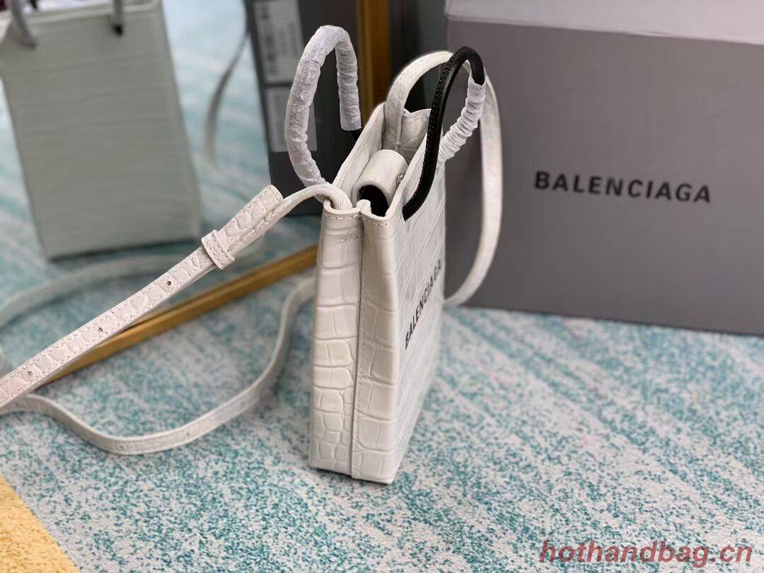 Balenciaga Original shiny crocodile embossed leather Mini Shopper Bag B152865 white Balenciaga Original shiny crocodile embossed leather Mini Shopper Bag B152865 white