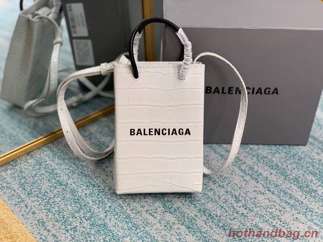 Balenciaga Original shiny crocodile embossed leather Mini Shopper Bag B152865 white Balenciaga Original shiny crocodile embossed leather Mini Shopper Bag B152865 white