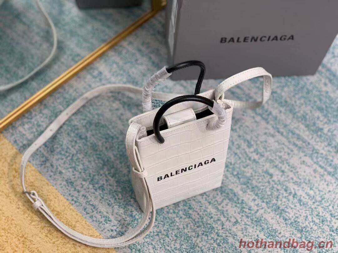 Balenciaga Original shiny crocodile embossed leather Mini Shopper Bag B152865 white Balenciaga Original shiny crocodile embossed leather Mini Shopper Bag B152865 white