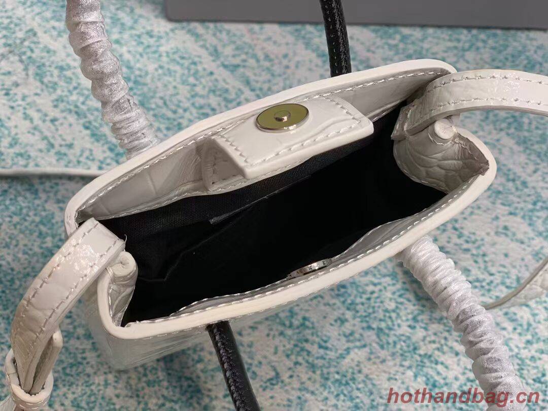 Balenciaga Original shiny crocodile embossed leather Mini Shopper Bag B152865 white Balenciaga Original shiny crocodile embossed leather Mini Shopper Bag B152865 white