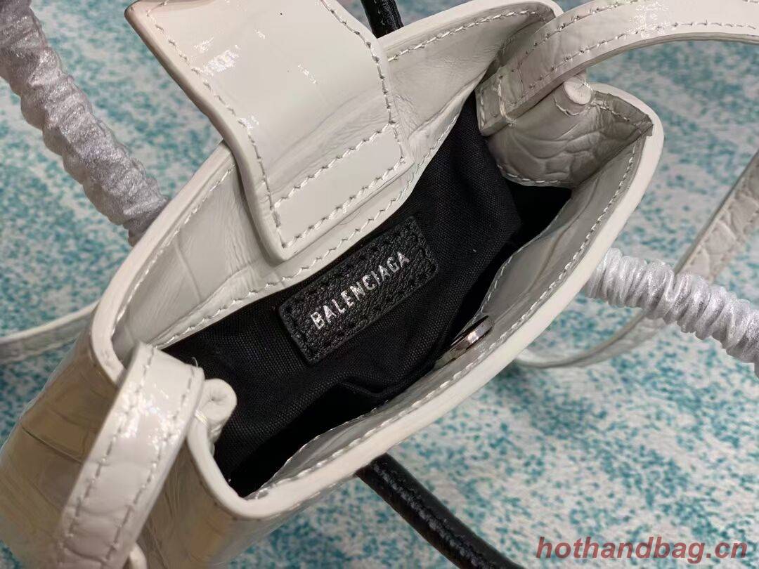Balenciaga Original shiny crocodile embossed leather Mini Shopper Bag B152865 white Balenciaga Original shiny crocodile embossed leather Mini Shopper Bag B152865 white