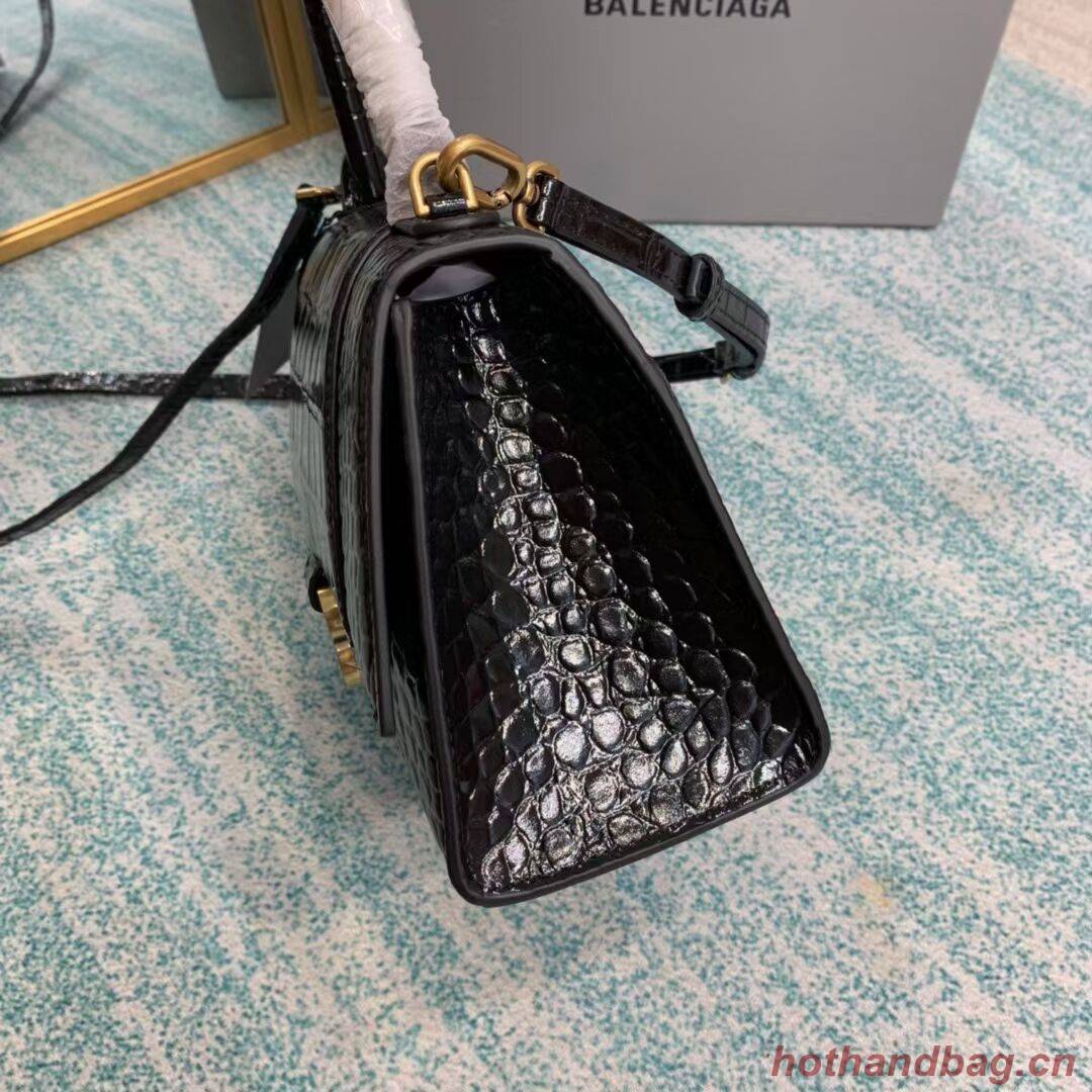 Balenciaga HOURGLASS SMALL TOP HANDLE BAG crocodile embossed calfskin B108895E black Balenciaga HOURGLASS SMALL TOP HANDLE BAG crocodile embossed calfskin B108895E black