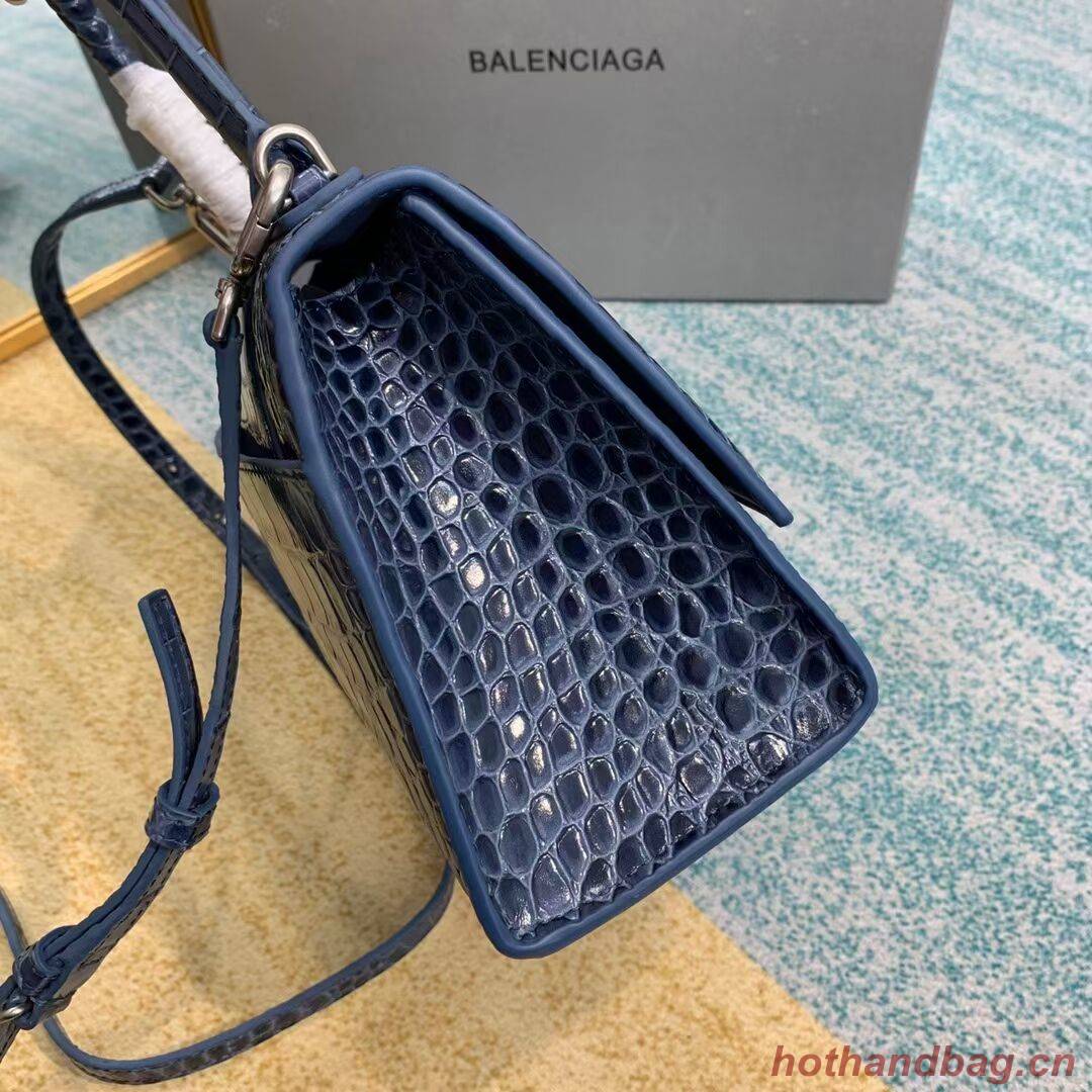 Balenciaga HOURGLASS SMALL TOP HANDLE BAG crocodile embossed calfskin B108895E blue Balenciaga HOURGLASS SMALL TOP HANDLE BAG crocodile embossed calfskin B108895E blue