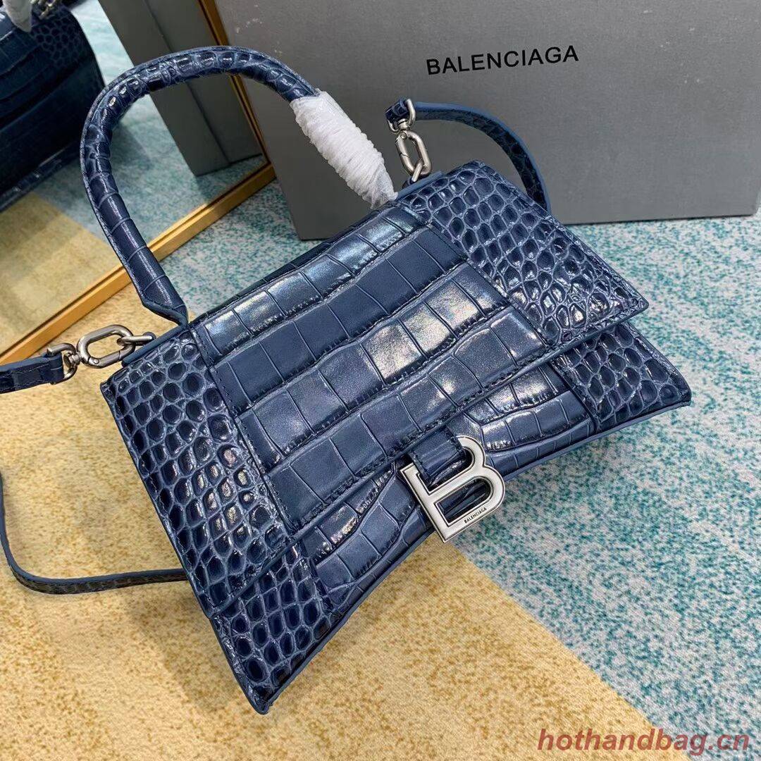 Balenciaga HOURGLASS SMALL TOP HANDLE BAG crocodile embossed calfskin B108895E blue Balenciaga HOURGLASS SMALL TOP HANDLE BAG crocodile embossed calfskin B108895E blue