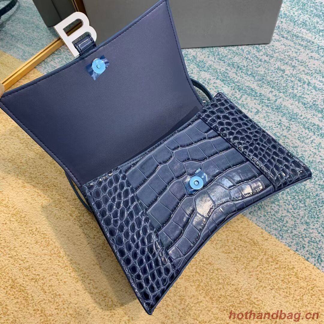 Balenciaga HOURGLASS SMALL TOP HANDLE BAG crocodile embossed calfskin B108895E blue Balenciaga HOURGLASS SMALL TOP HANDLE BAG crocodile embossed calfskin B108895E blue