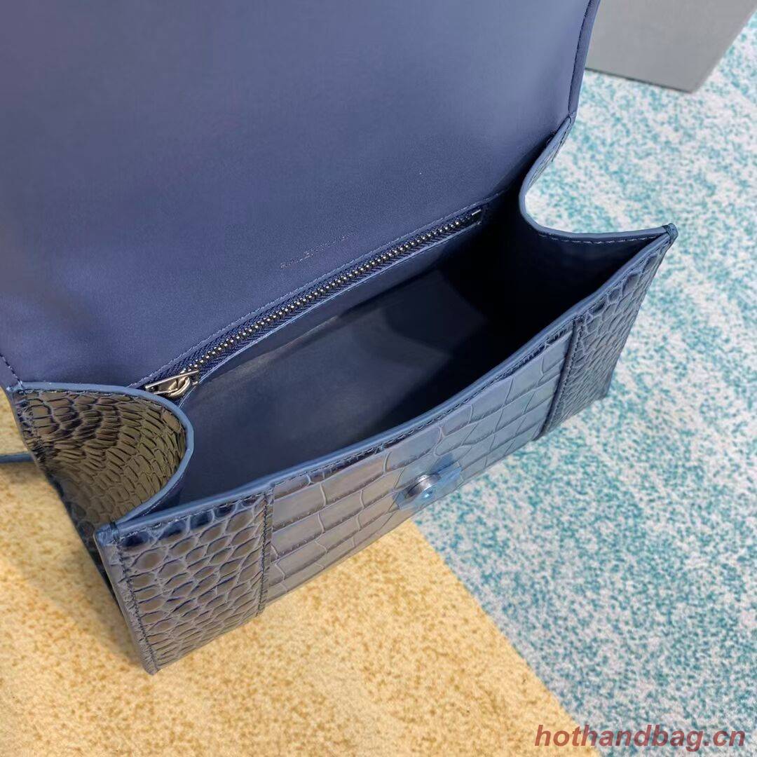 Balenciaga HOURGLASS SMALL TOP HANDLE BAG crocodile embossed calfskin B108895E blue Balenciaga HOURGLASS SMALL TOP HANDLE BAG crocodile embossed calfskin B108895E blue
