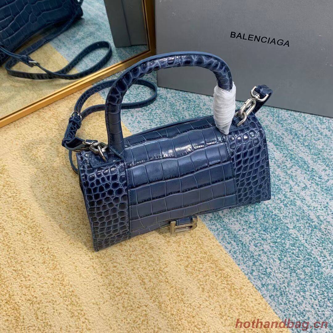 Balenciaga HOURGLASS SMALL TOP HANDLE BAG crocodile embossed calfskin B108895E blue Balenciaga HOURGLASS SMALL TOP HANDLE BAG crocodile embossed calfskin B108895E blue