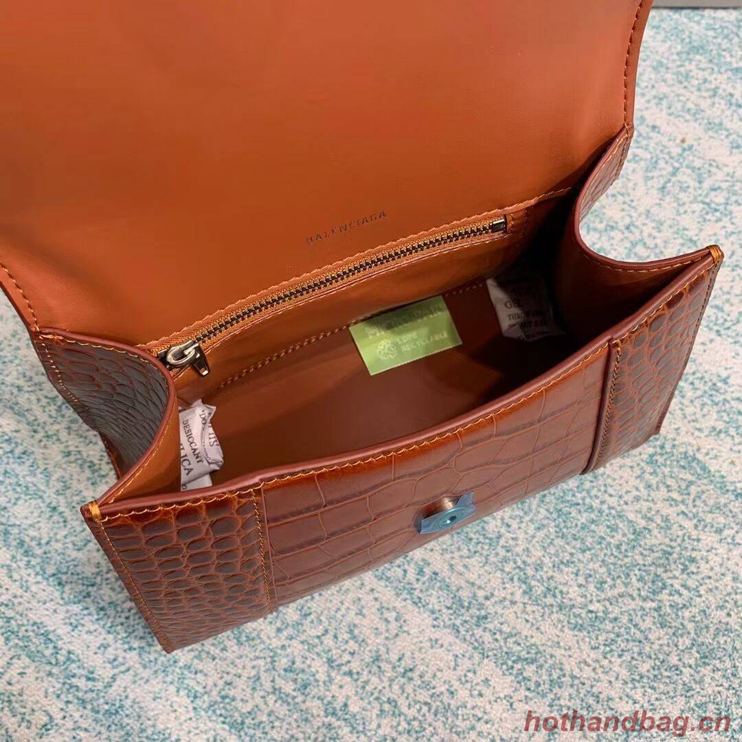 Balenciaga HOURGLASS SMALL TOP HANDLE BAG crocodile embossed calfskin B108895E brown Balenciaga HOURGLASS SMALL TOP HANDLE BAG crocodile embossed calfskin B108895E brown